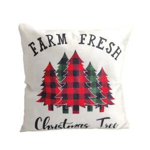 Buffalo Plaid Christmas Trees Square Pillow Cover Cushion 18"x18"